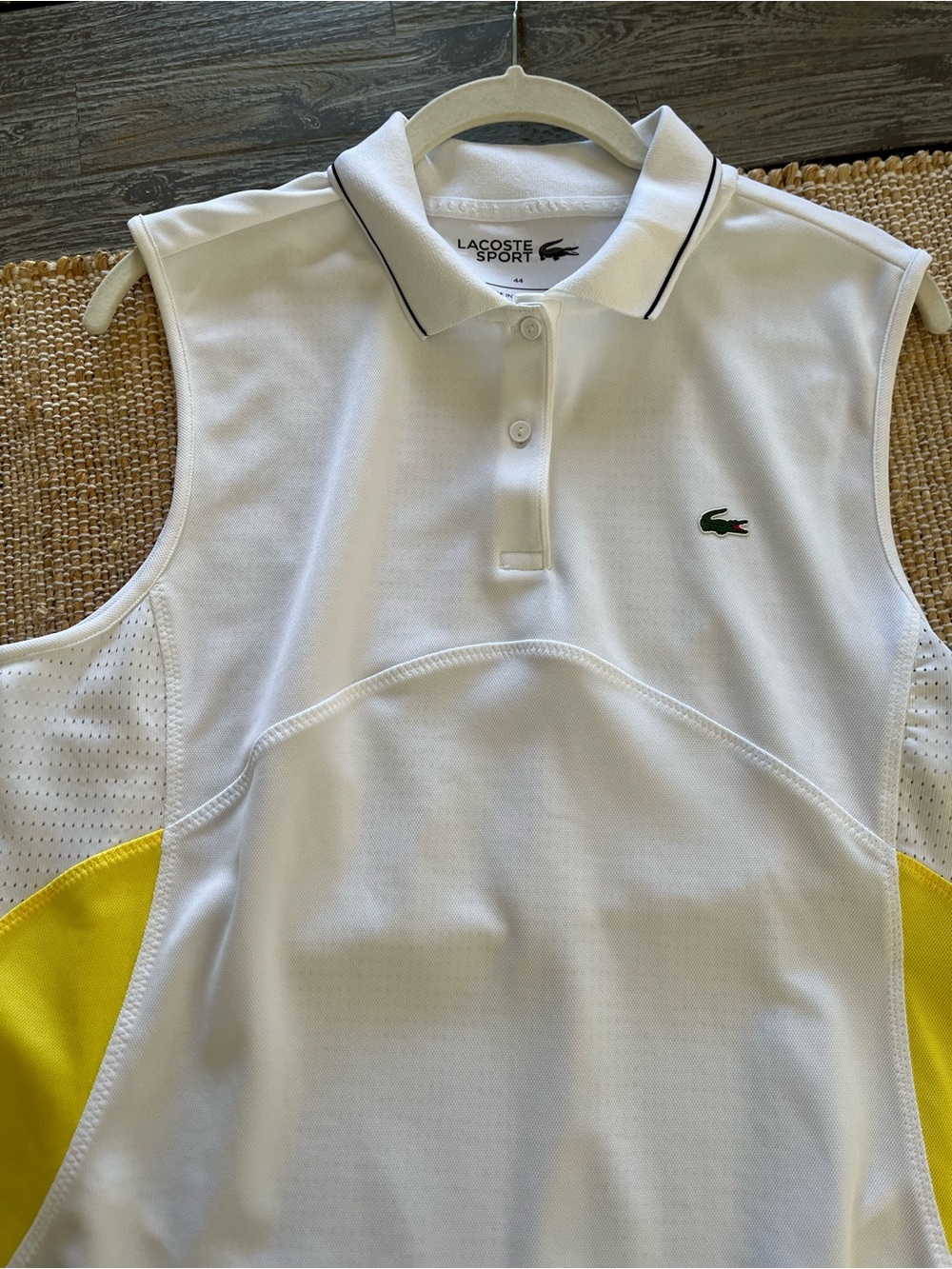 LACOSTE Sleeveless Sport Polo in White and Yellow